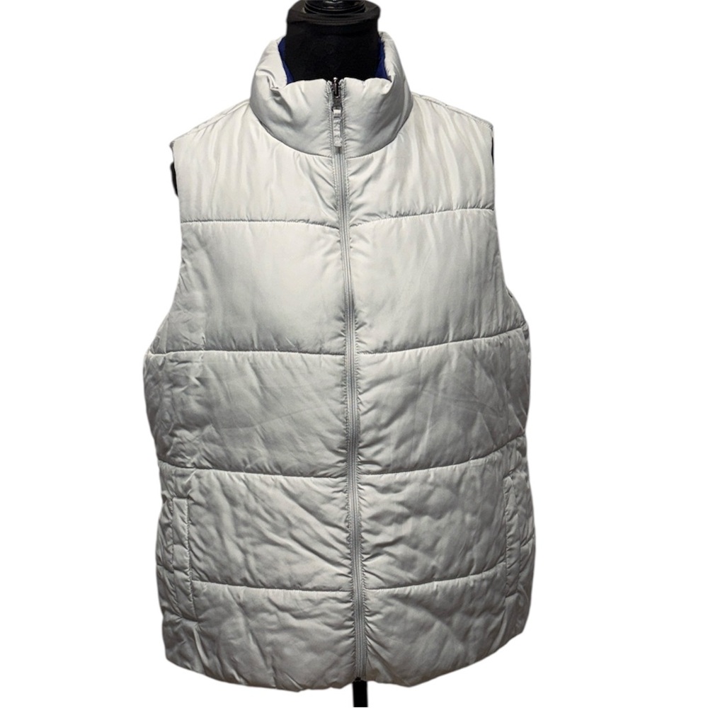 Merona 2X Reversible Blue Silver Puffer Vest Full Zip Lightweight Winter